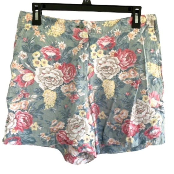 Vintage Lauren Ralph Lauren 100% Linen Floral Print Shorts - Picture 1 of 6